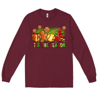 Burgundy Tis The Season Christmas With Softball And Gingerbread Man Long Sleeve Tee - FaDigitalArtStudio