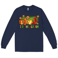 Navy Tis The Season Christmas With Softball And Gingerbread Man Long Sleeve Tee - FaDigitalArtStudio
