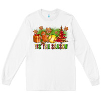 White Tis The Season Christmas With Softball And Gingerbread Man Long Sleeve Tee - FaDigitalArtStudio