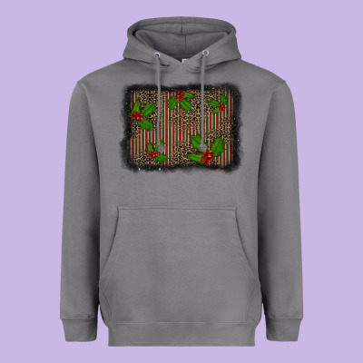 Christmas Plaid Leopard Mistletoe Background Heavyweight Hoodie Designed By Barkaloodesign