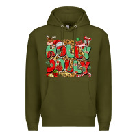 Army Green holly jolly christmas Premium Hoodie - MaliasSmallBusiness