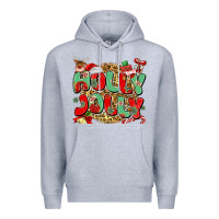 Heather Grey holly jolly christmas Premium Hoodie - MaliasSmallBusiness
