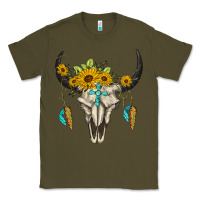 Army Green bull skull western Classic Tee - BarkalooDesign