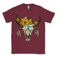 Burgundy bull skull western Classic Tee - BarkalooDesign