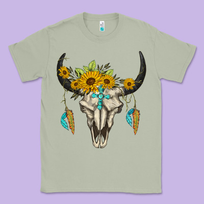 Bull Skull Western Classic Tee Designed By Barkaloodesign