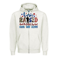 Oatmeal Heather born raised and protected by god guns and glory Zipper Hoodie - JahusDesignShop