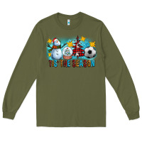 Army Green Tis The Season Christmas With Soccer Ball And Snowman Long Sleeve Tee - FaDigitalArtStudio