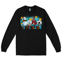 Black Tis The Season Christmas With Soccer Ball And Snowman Long Sleeve Tee - FaDigitalArtStudio