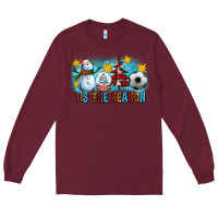 Burgundy Tis The Season Christmas With Soccer Ball And Snowman Long Sleeve Tee - FaDigitalArtStudio