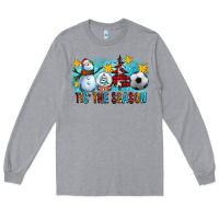Heather Grey Tis The Season Christmas With Soccer Ball And Snowman Long Sleeve Tee - FaDigitalArtStudio