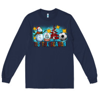 Navy Tis The Season Christmas With Soccer Ball And Snowman Long Sleeve Tee - FaDigitalArtStudio