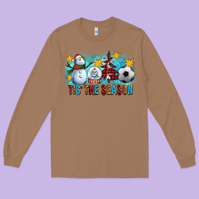 Tis The Season Christmas With Soccer Ball And Snowman Long Sleeve Tee Designed By Fadigitalartstudio