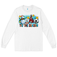 White Tis The Season Christmas With Soccer Ball And Snowman Long Sleeve Tee - FaDigitalArtStudio
