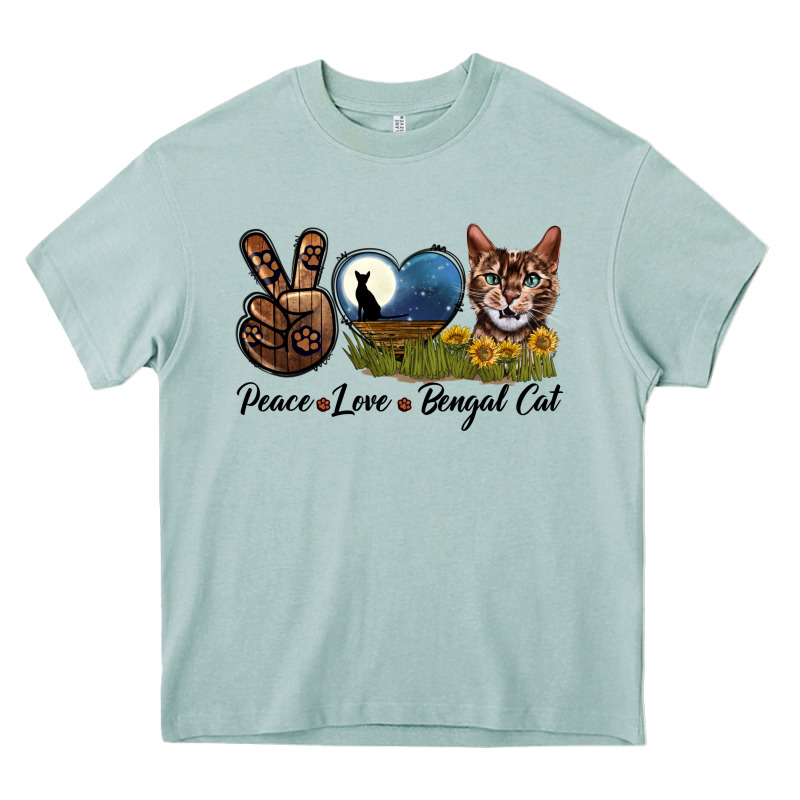Peace Love Bengal Cat Head Heavy Core Tee by LillyAllenDesigns | Teevron