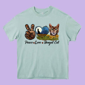 Peace Love Bengal Cat Head Heavy Core Tee Designed By Lillyallendesigns