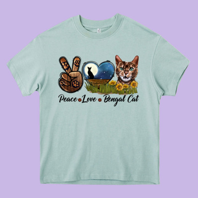Peace Love Bengal Cat Head Heavy Core Tee Designed By Lillyallendesigns