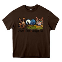 Chocolate Brown Peace Love Bengal Cat Head Heavy Core Tee - LillyAllenDesigns