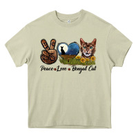 Mossy Peace Love Bengal Cat Head Heavy Core Tee - LillyAllenDesigns