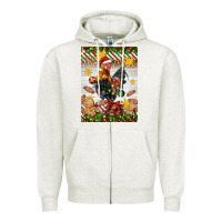 Oatmeal Heather Christmas rooster Zipper Hoodie - Artiststas