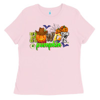 Bubblegum Pink howdy halloween pumpkins Ladies Tee - AdoDesignShop