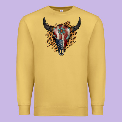 American Bull Skull Premium Sweatshirt Designed By Jasminsmagicworld