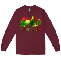 Burgundy tis the season christmas with tennis ball and tree cookie Long Sleeve Tee - FaDigitalArtStudio