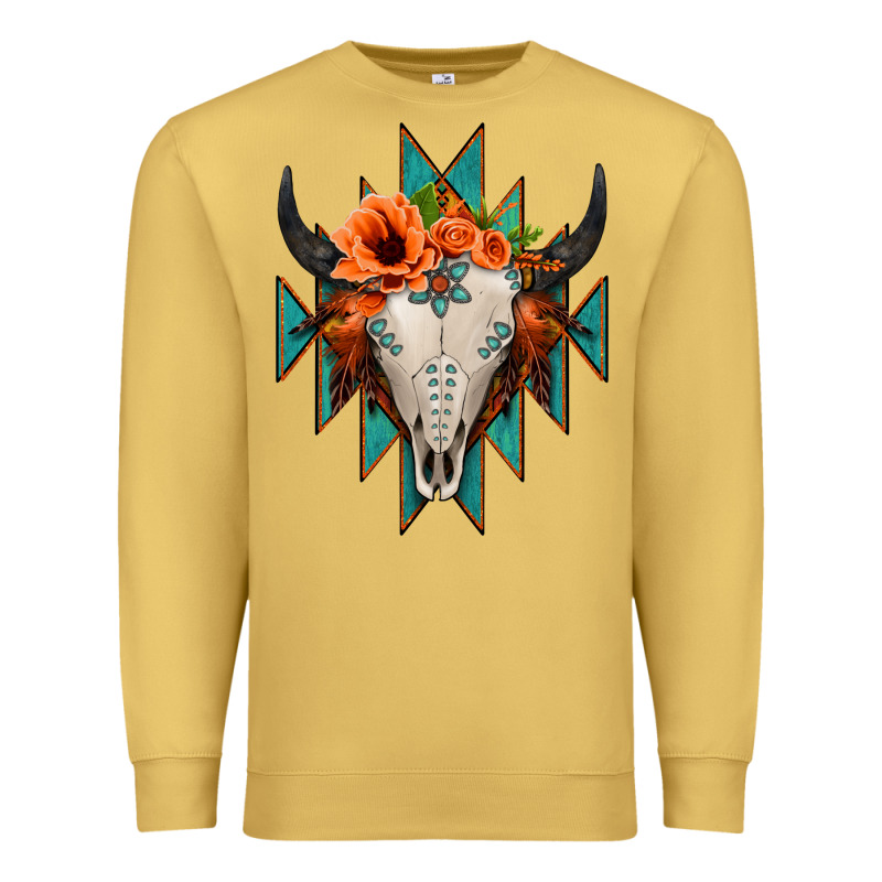 Aztec Turquoise Bull Skull Premium Sweatshirt by Jasminsmagicworld | Teevron