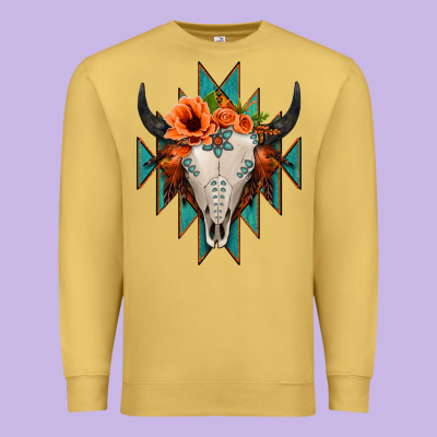 Aztec Turquoise Bull Skull Premium Sweatshirt Designed By Jasminsmagicworld