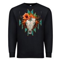 Black Aztec Turquoise Bull Skull Premium Sweatshirt - Jasminsmagicworld