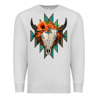 Dove Grey Aztec Turquoise Bull Skull Premium Sweatshirt - Jasminsmagicworld