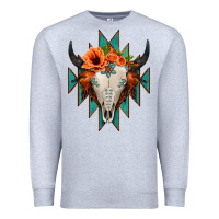 Heather Grey Aztec Turquoise Bull Skull Premium Sweatshirt - Jasminsmagicworld