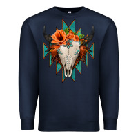 Navy Aztec Turquoise Bull Skull Premium Sweatshirt - Jasminsmagicworld