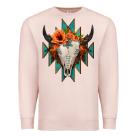 Pale Pink Aztec Turquoise Bull Skull Premium Sweatshirt - Jasminsmagicworld
