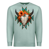 Seafoam Aztec Turquoise Bull Skull Premium Sweatshirt - Jasminsmagicworld