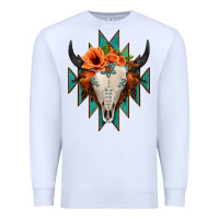 White Aztec Turquoise Bull Skull Premium Sweatshirt - Jasminsmagicworld