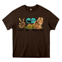 Chocolate Brown Peace Love Persian Cat Heavy Core Tee - LillyAllenDesigns
