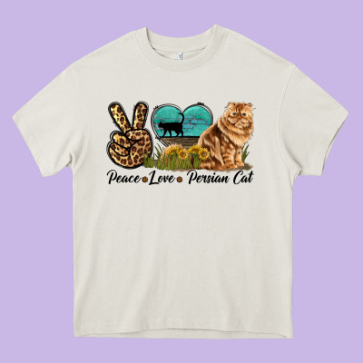 Peace Love Persian Cat Heavy Core Tee Designed By Lillyallendesigns