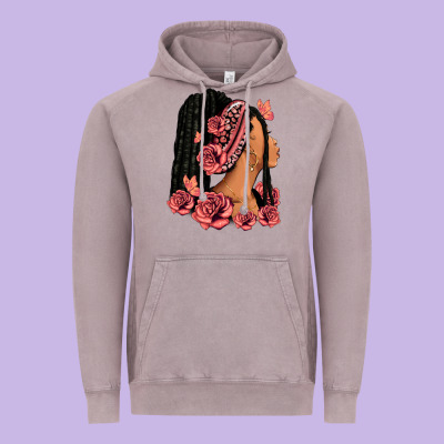Vintage Hoodie Pink roses afro woman