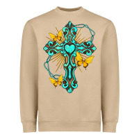 Mushroom cross with heart shaped gemstone and butterfly Heavyweight Sweatshirt - texasbilliewilder