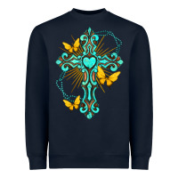 Navy cross with heart shaped gemstone and butterfly Heavyweight Sweatshirt - texasbilliewilder