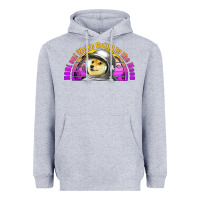 Heather Grey doge coin hodl on we're going to the moon retro sunset Heavyweight Hoodie - Jasminsmagicworld