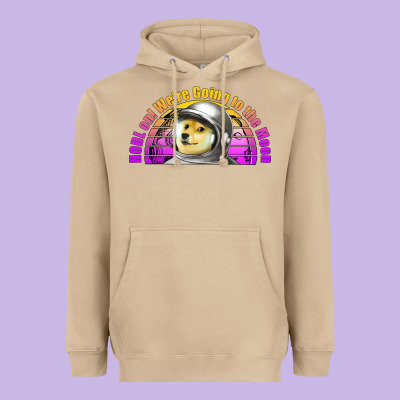 Doge Coin Hodl On We're Going To The Moon Retro Sunset Heavyweight Hoodie Designed By Jasminsmagicworld