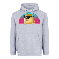 Heather Grey doge coin bitcoin hodl retro sunset Heavyweight Hoodie - Jasminsmagicworld