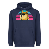Navy doge coin bitcoin hodl retro sunset Heavyweight Hoodie - Jasminsmagicworld
