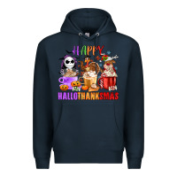 Navy happy hallothanksmas Premium Hoodie - MaliasSmallBusiness