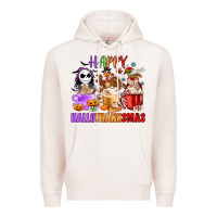Pale Pink happy hallothanksmas Premium Hoodie - MaliasSmallBusiness