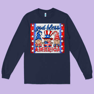 God Bless America Gnomes Long Sleeve Tee Designed By Hra Design Shop