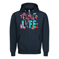 Navy teacher life Zipper Hoodie - AdoDesignShop