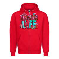 Red teacher life Zipper Hoodie - AdoDesignShop