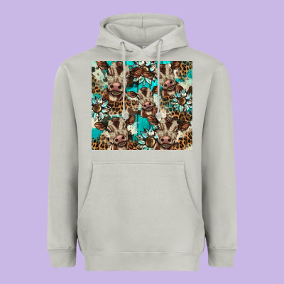 Western Cowhide Sunflower Baby Cow Heavyweight Hoodie Designed By Barkaloodesign